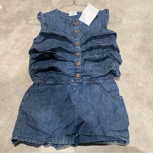 Girls crazy8 ruffle denim‎ short romper flower buttons sz 10